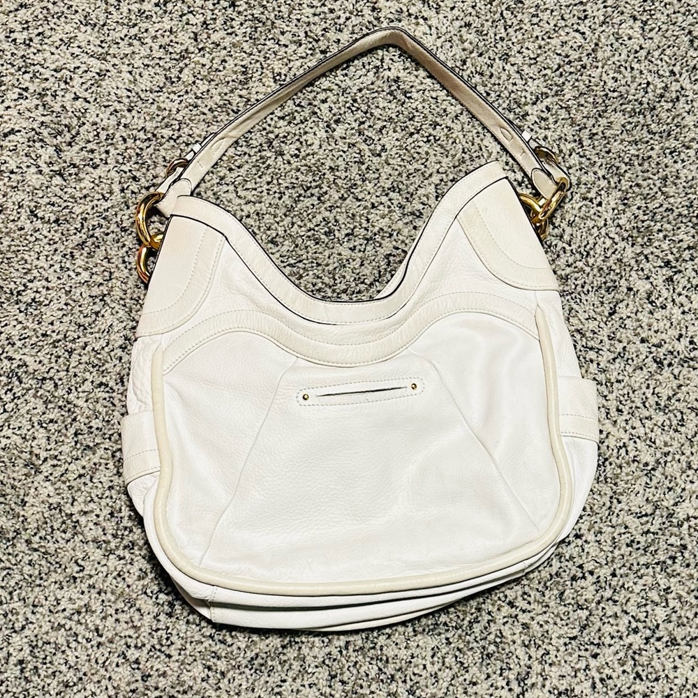 b. makowsky Hobo Leather Shoulder Bag White & Gold Hardware Adjustable - EUC - Picture 3 of 15